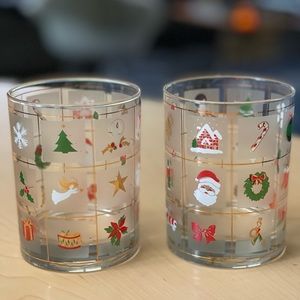Set of 2 Culver Christmas potpourri doubled old fashioned Xmas glasses